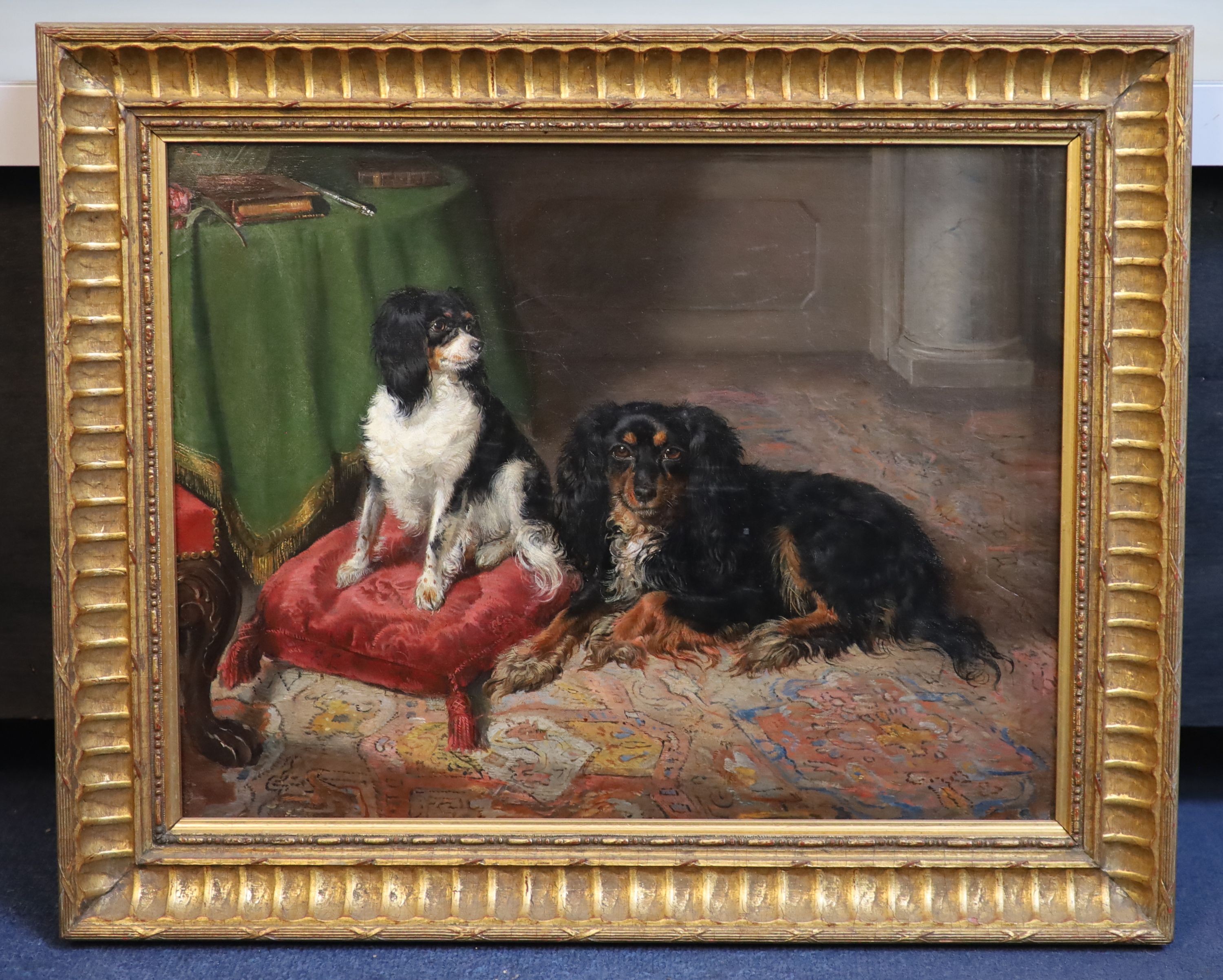 Sir Edwin Henry Landseer (1802-1873), Portrait of two spaniels, oil on canvas, 33 x 43cm.